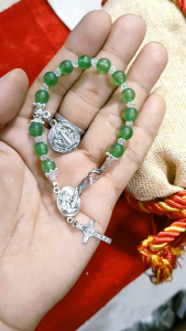 St. Benedict Apple Green Crystal Glass Rosary Bracelet with Mother of Perpetual Help Terra Container of Relic Soil from Jerusalem Center Medal for Wedding gifts/motif and Birthday gifts Wedding Anniversary etc. with free assorted color boxes.