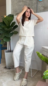 ชุดเซ็ตคอยู ผ้าฝ้ายเนื้อนุ่ม แขนสั้น