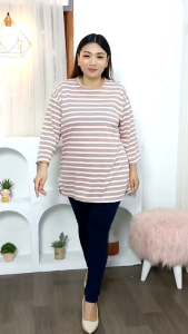 Kaos Salur Oversize Wanita Stripe 2 Kombinasi Warna
