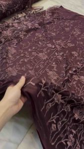 Bahan Kebaya Brokat Tile Garden Floral Harga Setengah Meter Warna Burgundy
