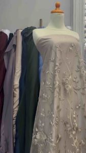 Bahan Kebaya Brokat Tile Garden Floral Harga Setengah Meter Warna Coksu Latte Soft Gold Muda