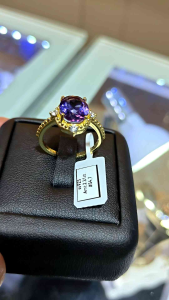 แหวนพลอย Amethyst เงินแท้ 925 ตัวเรือนแหวนทำมาจากเงินแท้ เกรด 92.5℅ ชุปทอง k ฝังด้วยพลอยอเมทิสต์ ขนาด54"