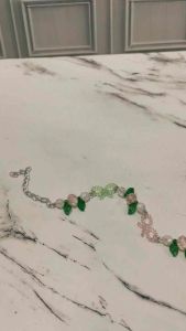 Twila Bow Pink Green Bracelet Gelang Inspired by Wicked Glinda and Elphaba Gelang Rantai Daun Pita Crystal Pearl Mutiara Kristal Estetik Coquette Pita Handmade Fashion