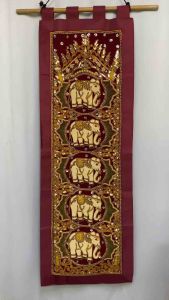 ผ้าปักช้าง แขวนผนัง งานฝีมือ Vintage wall hanging Myanmar hand embroidered 5 elephants