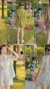 ชุดเซทเสื้อกางเกง เสื้อเชิ้ตเปิดหลัง จับคู่กับกางเกงขาสั้น งานสวยมากๆ