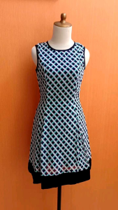 mini midi dress wanita biru putih kotak ARITHALIA cewek S M cute kutung MEWAH