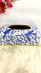 Tempat Tisu Keramik Bunga Biru Putih Import Dekorasi Rumah