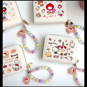 Womens Tri-Fold Wallet Hello Kitty Unique Indie Style Premium Leather Card Holder Dompet Pendek Comel Wanita Kartun