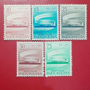 Prangko Indonesia Kuno koleksi lawas 5 Pcs Seri 100 Tahun Telegram Tahun 1957 UN USED