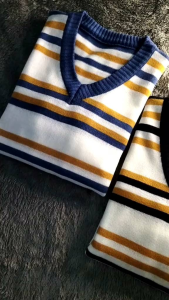 KABITA STRIPPED - Sweater Rajut Wanita Over Size Kekinian V-NECK - size LXLXXL