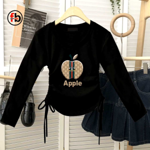 Crop Top Long Sleeve Apple Atasan Murah Model Korean Kekinian Serut Kanan Kiri Flexibel