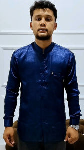 ZABEER Kemeja Koko Pria Jacquar Silky - Roma Navy