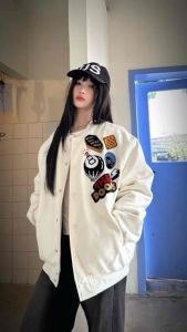 Áo khoác ấm bomber varsity jacket hình thêu xù chất vải full dạ có lót chần bông dày dặn áo bomber vải dạ cao cấp