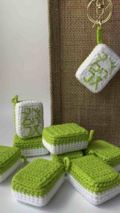 Handmade Crochet Mahjong Tiles Keychain PlushGood Luck Bag Pendant Gift麻将发 Adorable Gift For Mahjong Lover