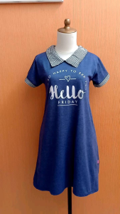 mini midi dress wanita biru MIDORI cewek M lengan pendek santai berkerah