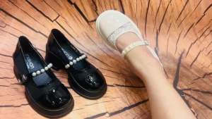 Giày Mary gắn ngọc chất Vải ren hoa đế cao 6 phân mẫu hót thu đông