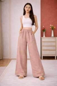 2pockets Wideleg women beach pants casual bohemian highwaist cotton (fit med-2XL)