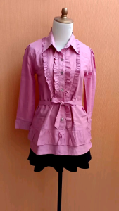 atasan kemeja wanita pink CHRISTOPHER cewek S M lengan panjang blouse berkerah