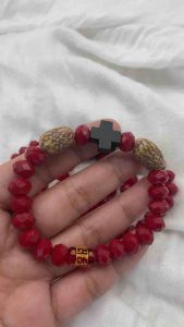 Wooden Cross/Buto ng Sinukuan / Mantra with Red Crystal Bracelet pangontra usoginggit at proteksyon