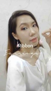 Mikka Ribbon Beads Hook Earrings Anting Gantung Pita Bow Manik Hooks Earring