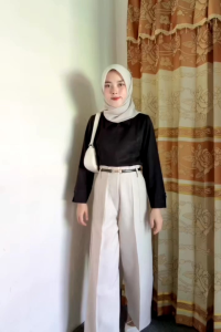 Celana Highwaist Pants - Celana Panjang Wanita Kulot Loose Pants Semi Wool