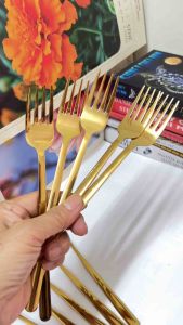 Inox 304 Mạ VàngSet 5 Nĩa (dĩa)4 Răng Mạ Vàng size Lớn Siêu Đẹp Long Lanh