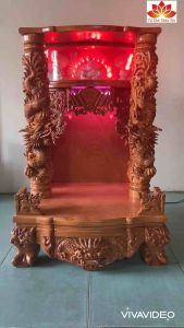 Bàn Thờ Thần Tài Ông Địa Rồng Mây Cao Cấp có hộp đèn mẫu Đình Cong