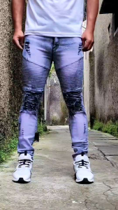 ANE BEST SELLER Celana Jeans Street Celana Biker Garis Sobek Lutut Celana Sobek Lutut Biker Garis Celana Jeans Snow Grey Celana Pria Dewasa Termurah