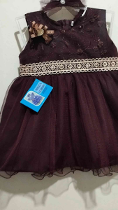 Gaun anak bayi perempuan usia 0-12 bulan warna burgundy