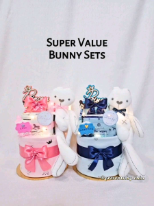 Bunny Diaper Cake Baby Gift Baby Presents Baby Boy Baby Girl Newborn Cuddle Toys Hamper Set Hadiah Bayi Lelaki Perempuan Comel 满月宝宝礼盒礼篮
