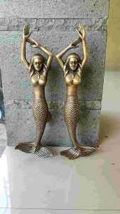 Handle Pintu Rumah Kuningan Antik Motif Putri Duyung 39 cm 2 Pcs