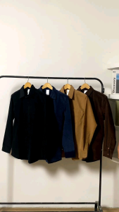 PRIA LENGAN PANJANG KEMEJA POLOS KEMEJA CORDUROY NAVY