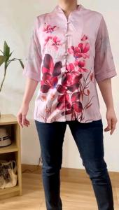 ECLAIRE 003 Kemeja Satin Bunga Flower Floral Cheongsam Imlek CNY lunar Pesta Import oool