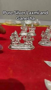 Pure Silver Laxmi Ganesh Murti Idol for Pooja Worship and Home Temple Decor 1.5 Inch Length 3 Inch Wide 2 Pack