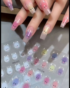 Sticker dán móng tay 5D mẫu đầu mèo dễ thương  trang trí móng tay nail có 2 mẫu ( mèo màu & mèo trắng )