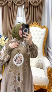 Sari Dress Wanita Ceruty babydoll Premium Sultan Motif Tangan Kancing Mewah