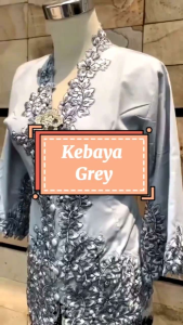 NK Baju Kebaya Nyonya Sulam Senada Grey Traditional Wear Long Sleeve Tersedia Saiz Jumbo