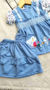 Setelan Dress Bayi Perempuan Motif Rabbit Dengan Rok Bayi Lucu Usia 3 -18 Bulan