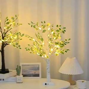 D092 Đèn LED trang trí phòng đèn cây BẠCH DƯƠNG có lá trang trí phòng ngủ tạo không gian ấm áp