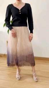 ●ECLAIRE● 02L Rok Skirt Midi Tile Tulle Gradasi twotone 2tone Korea Kasual Casual Pesta Mode Import 356