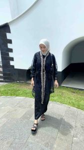 Outer Tunik Panjang Tile Bordir Mix Brukat Polos Outer Dress Gamis Panjang