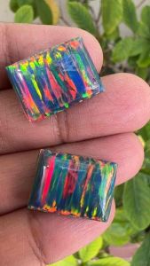 โอปอล สังเคราะห์!!! Grey Fire Stripe OPAL Baguette SHAPE หลังเบี้ยรูปรูปไข่ น้ำหนัก กะรัต พลอย ขนาด12X16มม.CABOCHAN