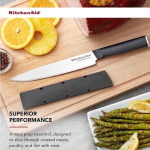 KitchenAid Classic 8-inch Blade Slicing Knife with Blade Cover Japanese Stainless Steel Blade Black
