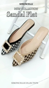 Simoncelli Sandal Flat Runcing Wanita Mutiara Import Hitam Khaki Remaja Cewek Sandal Mules Acara Pesta Kondangan Elegant Sendal Kerja Kantor Simpel Impor Terbaru Gaya Daily Lepes Teplek Korea Korean Style T28