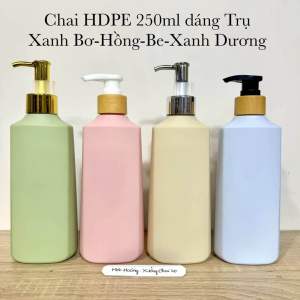 Bình Nhựa HDPE 250ML XANH BƠ/HỒNG/BE/XANH DƯƠNG dáng Trụ đựng kem bodylotiondầu gộisữa tắm…Chai nhựa chiết mỹ phẩm.