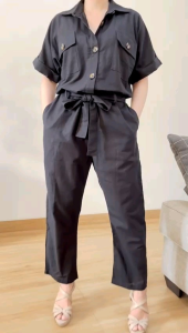 ●ECLAIRE● 063 Long Jumpsuit Katun Rami Shortsleeves Basic Casual Polos Trendy Santai 1037