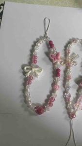 Strap Hp Mutiara Pita Ribbon Pink Gantungan Hp Keychain Lanyard Hp Lucu Aesthetic Manik Sanrio Labubu