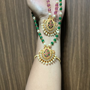 SG Ready stock -Aadi sale - storewide Gold Polish Mala with Pumpkin colored beads( no earrings)