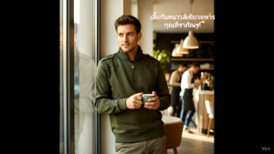 เสื้อกันหนาวทบ สีเขียว ผ้าฟรีซ มีซิปผ่าหน้า