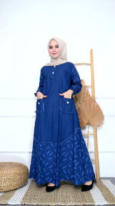 Gamis Jeans Terbaru Motif Busui Jumbo Fit to XXL